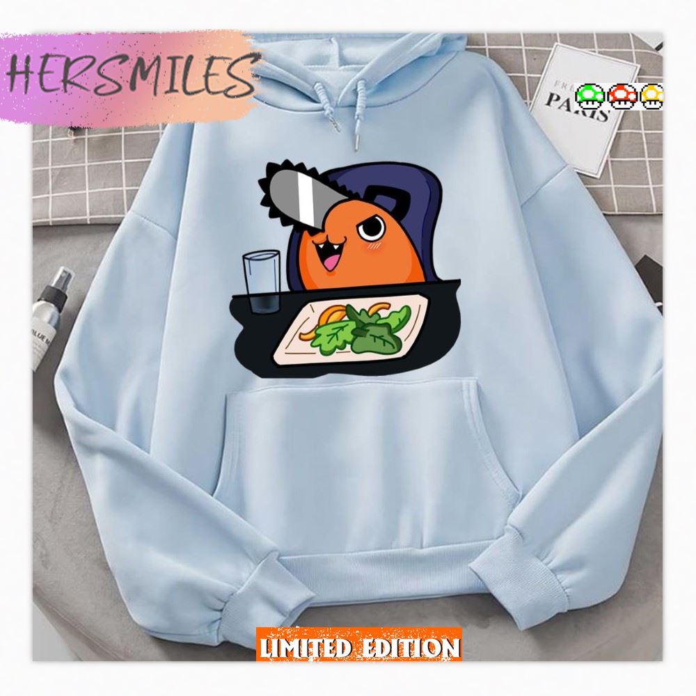 Pochita Chainsaw Man Cute Pochita Having Dinner Unisex Hoodie