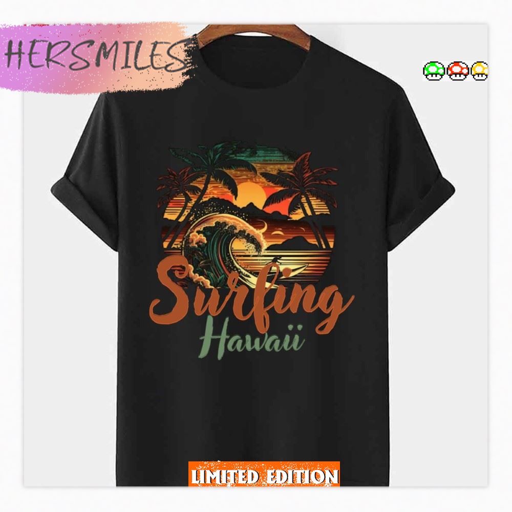 Sunset On The Beach Vintage Hawaii Surfing Label Shirt