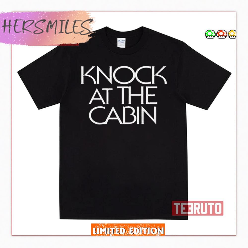 White Typography Knock At The Cabin Logo T-Shirt