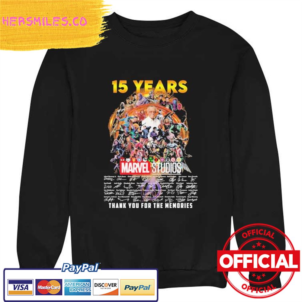 Original 15 Years Marvel Studios thank You for the memories signatures Shirt Original 15 Years Marvel Studios thank You for the memories signatures Shirt
