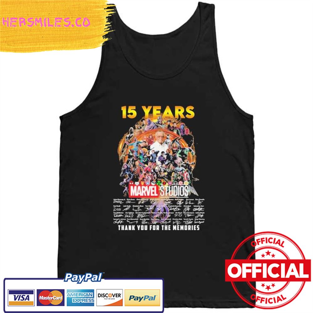 Original 15 Years Marvel Studios thank You for the memories signatures Shirt Original 15 Years Marvel Studios thank You for the memories signatures Shirt