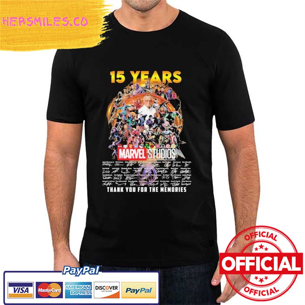 Original 15 Years Marvel Studios thank You for the memories signatures Shirt