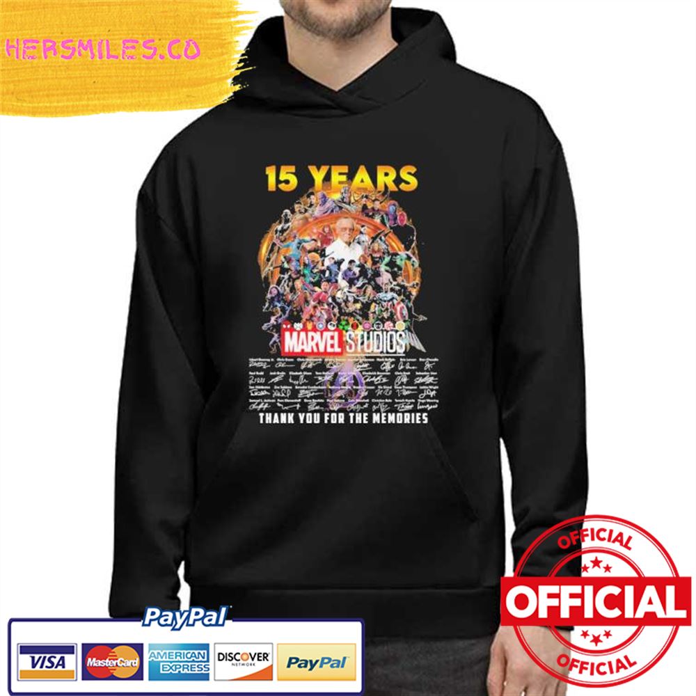 Original 15 Years Marvel Studios thank You for the memories signatures Shirt