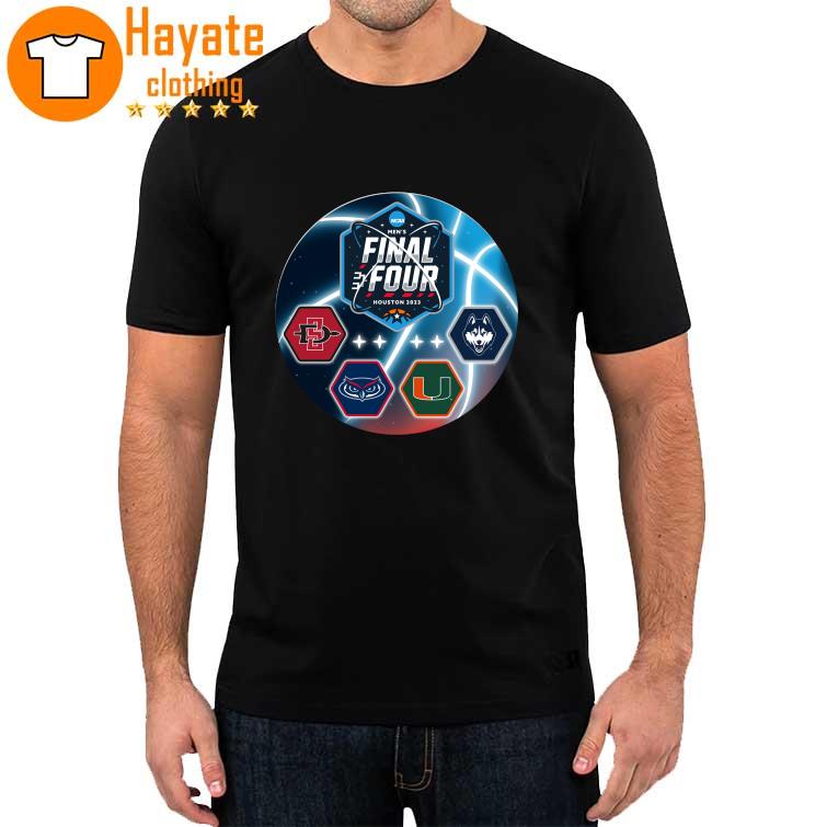 San Diego State Aztecs Fau Owls Uconn Huskies and Miami Hurricanes NCAA Men’s Final Four t-Shirt