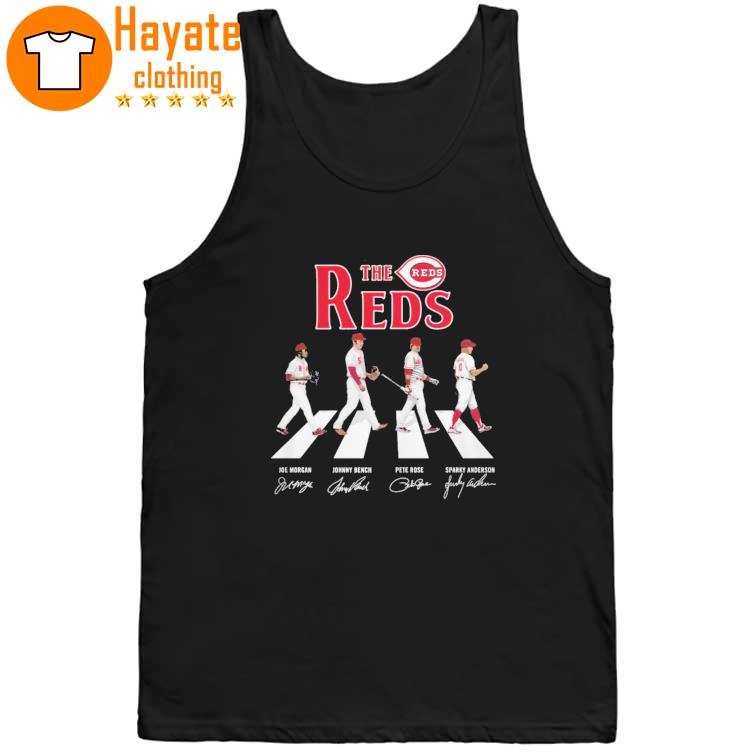 The Reds Joe Morgan Johnny Bench Pete Rose and Sparky Anderson Abbey road signatures Shirt The Reds Joe Morgan Johnny Bench Pete Rose and Sparky Anderson Abbey road signatures Shirt