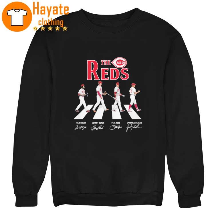 The Reds Joe Morgan Johnny Bench Pete Rose and Sparky Anderson Abbey road signatures Shirt The Reds Joe Morgan Johnny Bench Pete Rose and Sparky Anderson Abbey road signatures Shirt