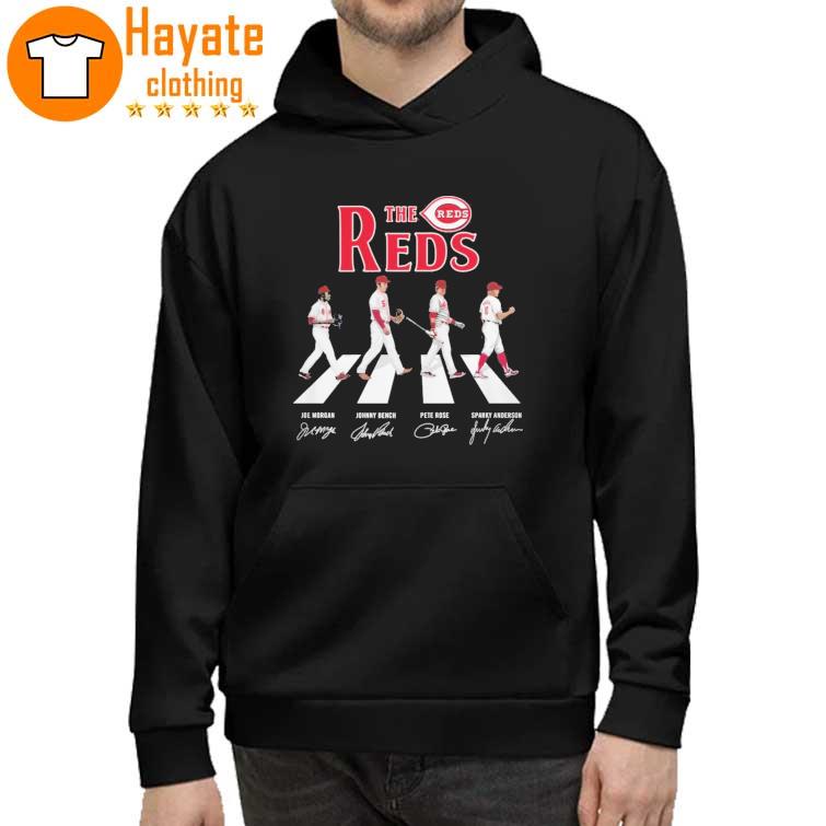 The Reds Joe Morgan Johnny Bench Pete Rose and Sparky Anderson Abbey road signatures Shirt