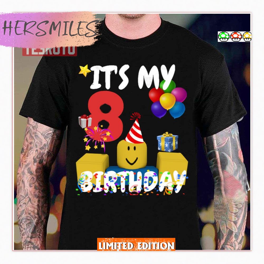 Birthday Boy It’s My 8th Birthday Fun 8 Years Old Gift Roblox Noob Shirt