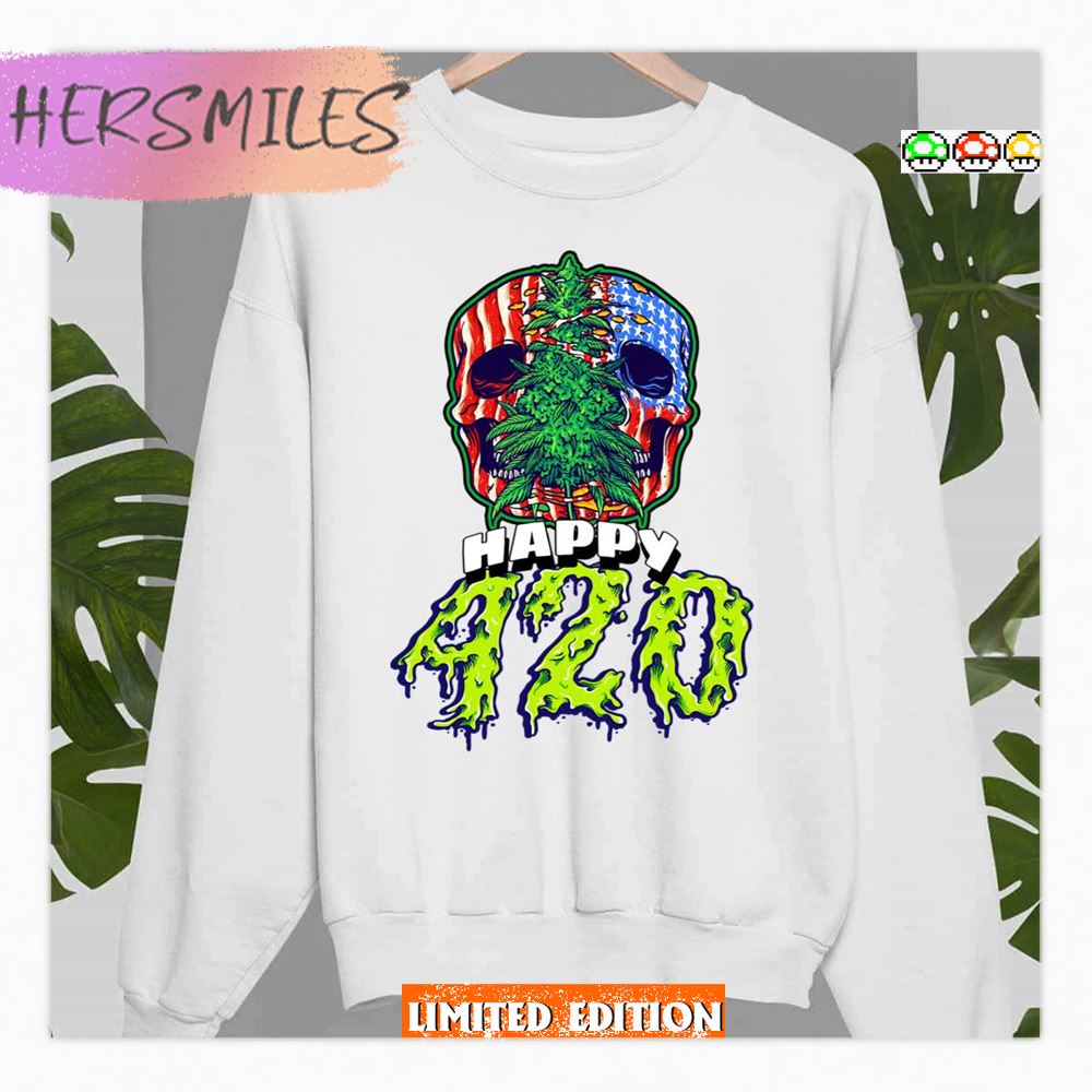 Happy 420 American Flag Skull And Plant Shirt Happy 420 American Flag Skull And Plant Shirt