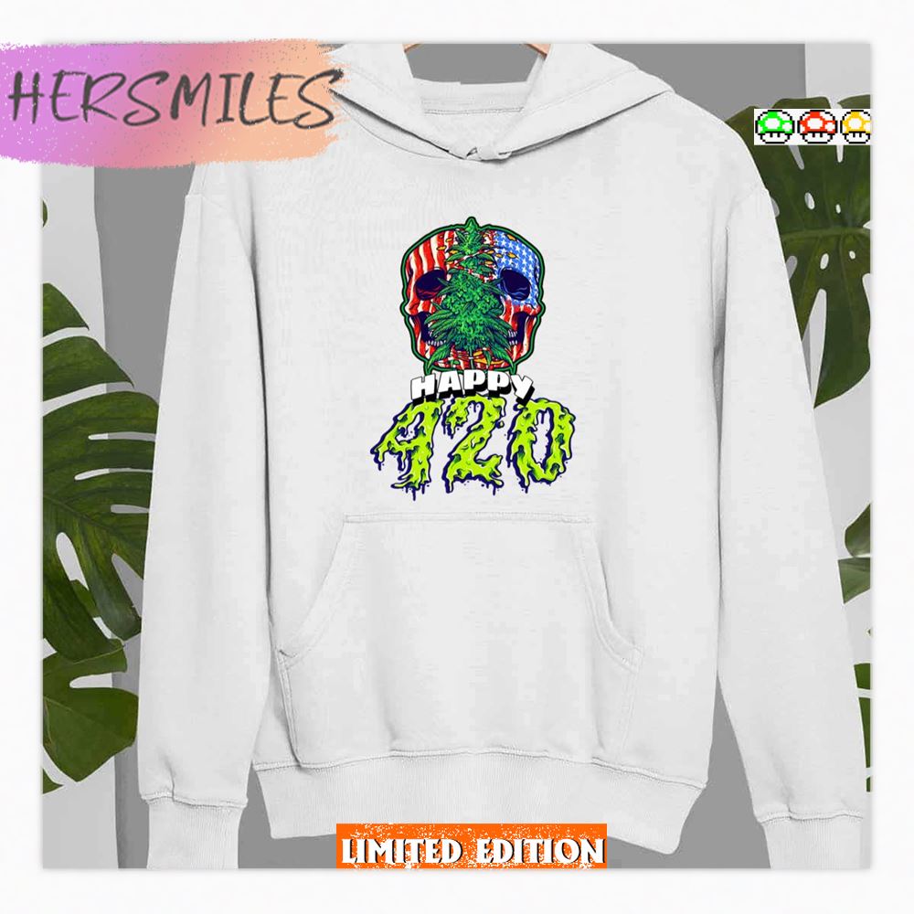 Happy 420 American Flag Skull And Plant Shirt