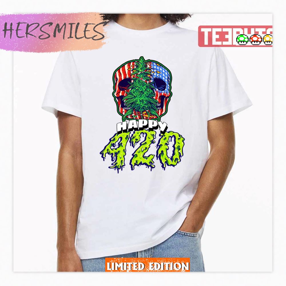 Happy 420 American Flag Skull And Plant Shirt