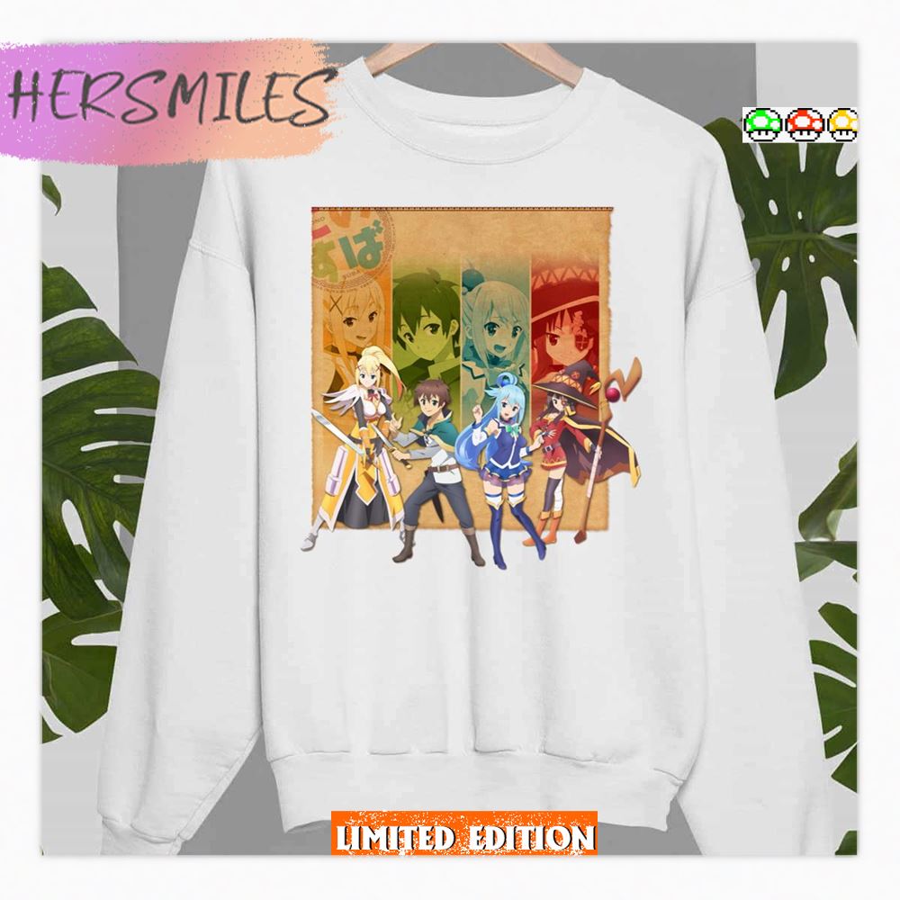 The Four Main Characters Of Konosuba Anime Shirt The Four Main Characters Of Konosuba Anime Shirt