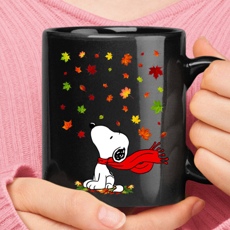 Autumn Maple Leaves Falling Red Scarf Snoopy Thanksgiving Mug