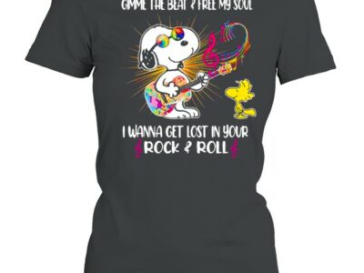 Gimme The Beat And Free My Soul I Wanna Get Lost In Your Rock And Roll Hippie Snoopy Guitar Shirt