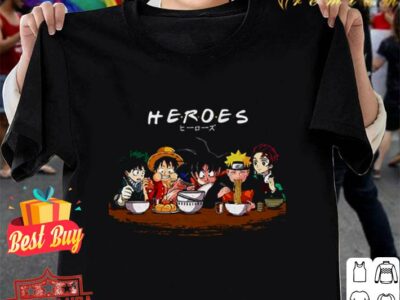 Heroes Friends Naruto Luffy Songoku Tanjirou Kamado Shirt
