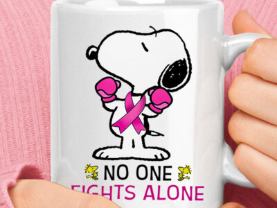 No One Fights Alone Snoopy Breast Cancer Awareness Mug