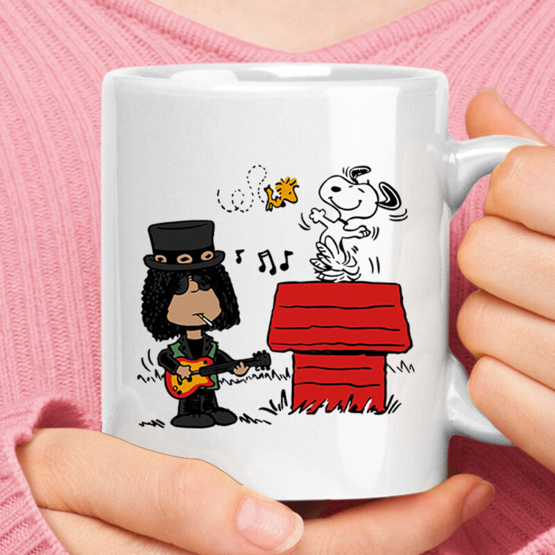 Saul Hudson Slash Together With Snoopy And Woodstock Mug