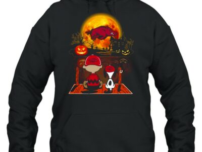 snoopy and charlie brown pumpkin arkansas razorbacks halloween moon shirt unisex hoodie