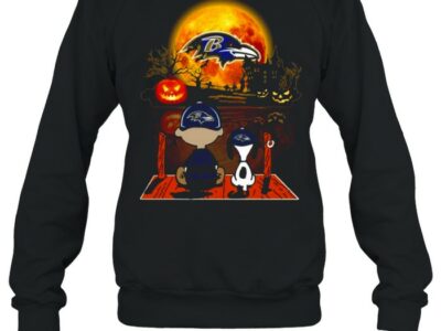 snoopy and charlie brown pumpkin baltimore ravens halloween moon shirt unisex sweatshirt