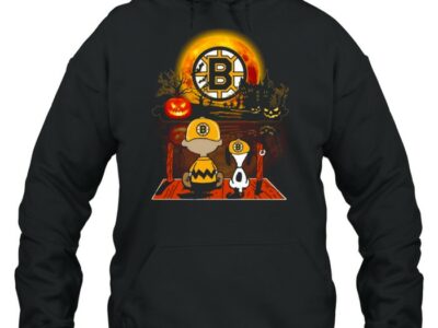 snoopy and charlie brown pumpkin boston bruins halloween moon shirt unisex hoodie