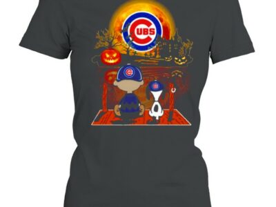 Snoopy and Charlie Brown Pumpkin Chicago Cubs Halloween Moon shirt