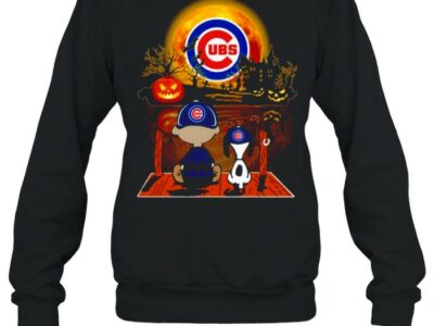 snoopy and charlie brown pumpkin chicago cubs halloween moon shirt unisex sweatshirt
