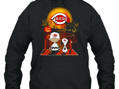 snoopy and charlie brown pumpkin cincinnati reds halloween moon shirt unisex hoodie