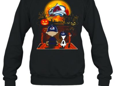 snoopy and charlie brown pumpkin colorado avalanche halloween moon shirt unisex sweatshirt