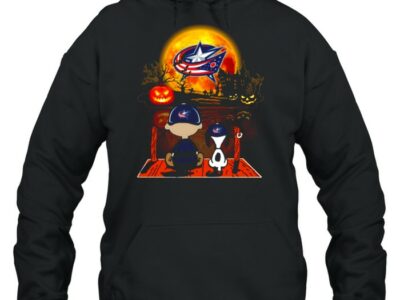 snoopy and charlie brown pumpkin columbus blue jackets halloween moon shirt unisex hoodie