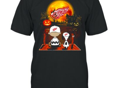 Snoopy and Charlie Brown Pumpkin Detroit Red Wings Halloween Moon shirt