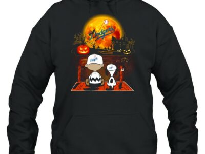 snoopy and charlie brown pumpkin los angeles dodgers halloween moon shirt unisex hoodie