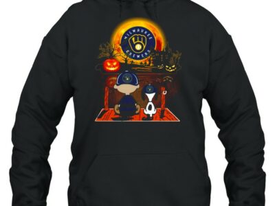 snoopy and charlie brown pumpkin miami milwaukee brewers halloween moon shirt unisex hoodie