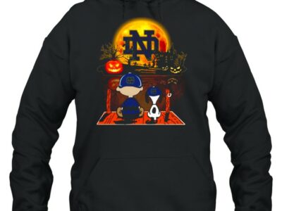 snoopy and charlie brown pumpkin notre dame fighting irish halloween moon shirt unisex hoodie