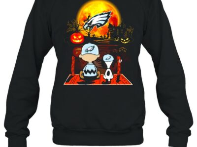 snoopy and charlie brown pumpkin philadelphia eagles halloween moon shirt unisex sweatshirt