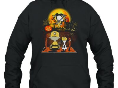 snoopy and charlie brown pumpkin pittsburgh penguins halloween moon shirt unisex hoodie