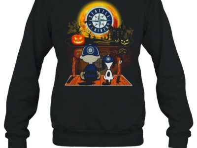 snoopy and charlie brown pumpkin seattle mariners halloween moon shirt unisex sweatshirt