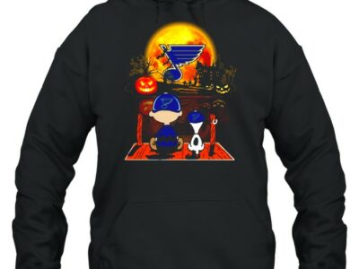 snoopy and charlie brown pumpkin st louis blues cardinals halloween moon shirt unisex hoodie