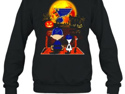 snoopy and charlie brown pumpkin st louis blues cardinals halloween moon shirt unisex sweatshirt