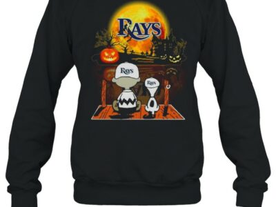 snoopy and charlie brown pumpkin tampa bay rays halloween moon shirt unisex sweatshirt