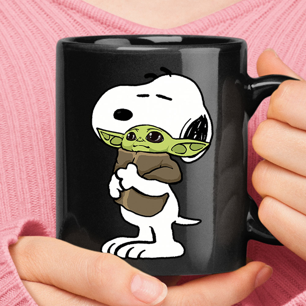 Snoopy Hugging Baby Yoda Mug