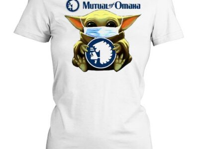 Baby Yoda face mask hug Mutual of Omaha shirt