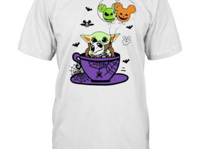 Baby Yoda hug Jack Skellington Halloween coffee shirt