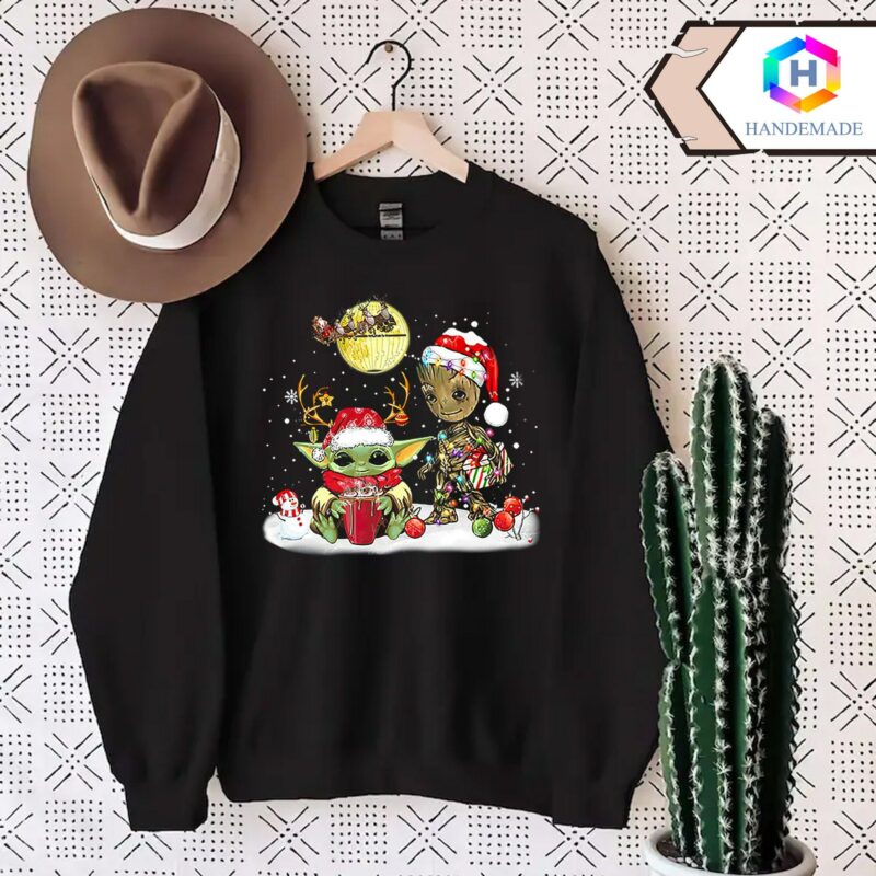 Claus Baby Yoda and Baby Groot Open Santa Claus Gifts Shirt
