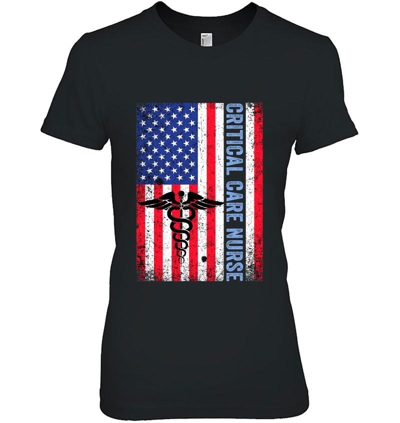 Retro American Flag Critical Care Nurse Shirt 4th Of July