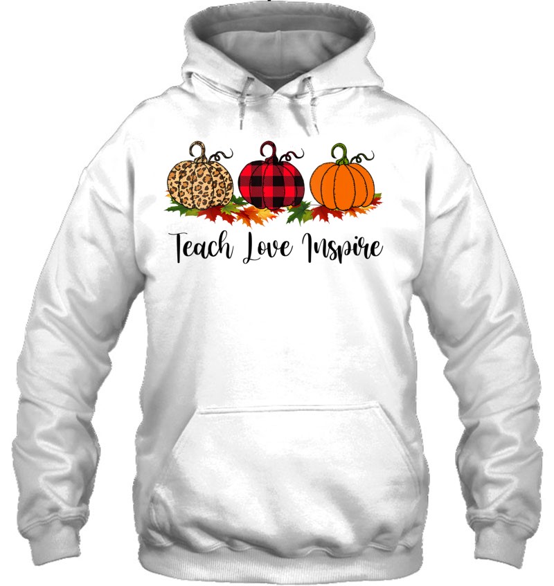 Teach Love Inspire Teacher Shirt Autumn Fall Pumpkin Leopard