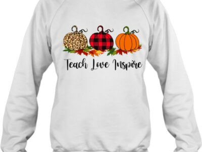 Teach Love Inspire Teacher Shirt Autumn Fall Pumpkin Leopard