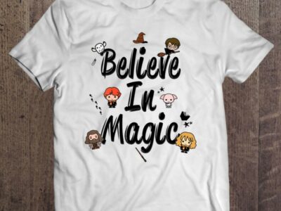 Womens Harry Potter Believe In Magic Cute Cartoon Text V-Neck