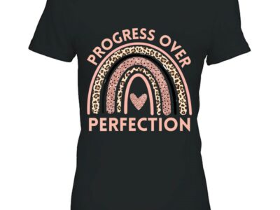 Womens Progress Over Perfection Motivational Back To School Teacher Quotes V-Neck