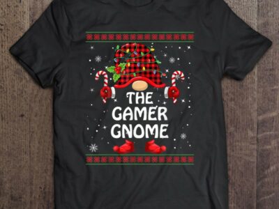 Gamer Gnome Buffalo Plaid Matching Family Christmas Pajama Shirt