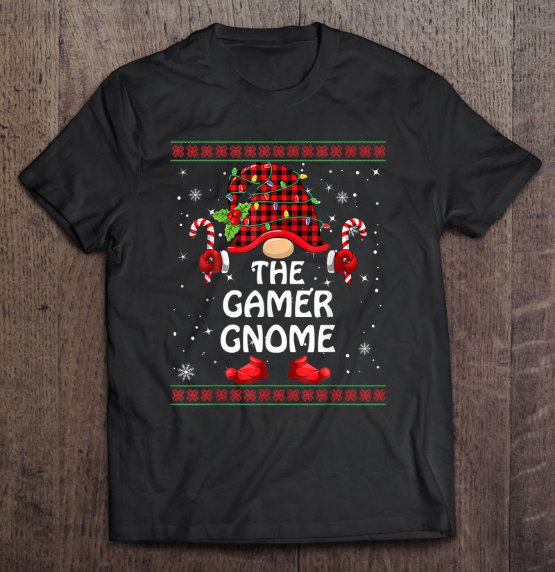 Gamer Gnome Buffalo Plaid Matching Family Christmas Pajama Shirt